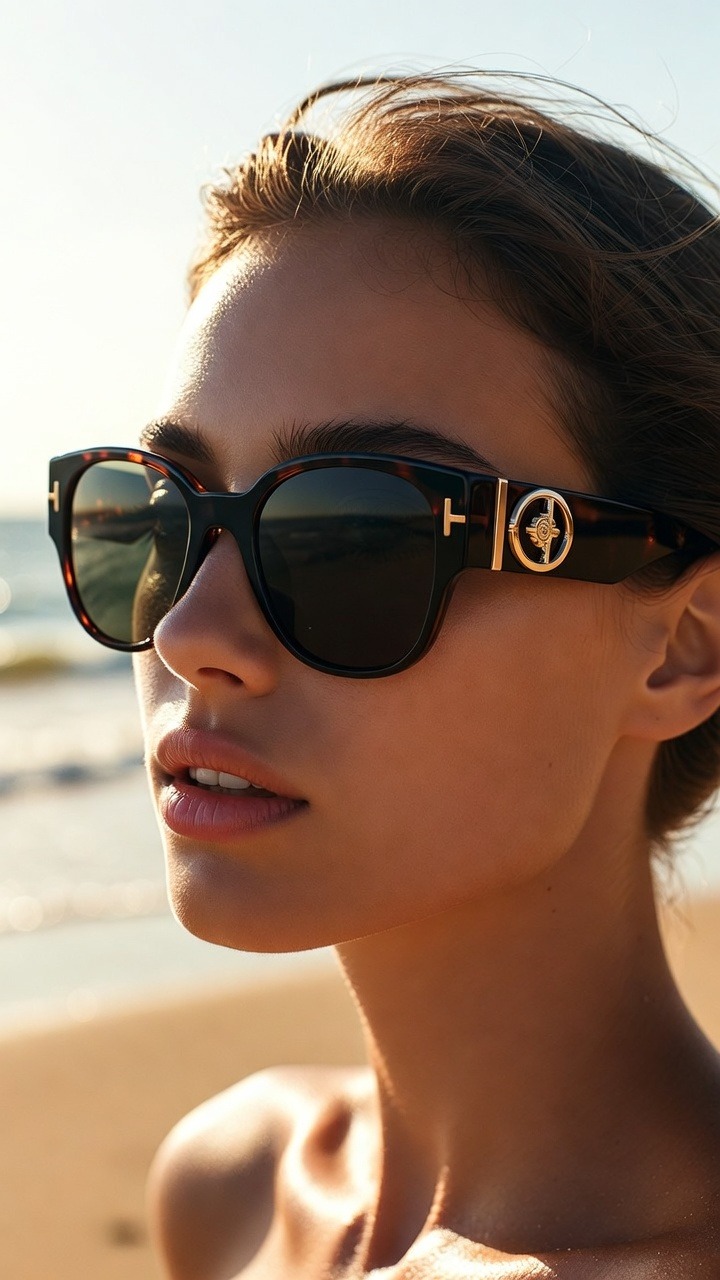 The Accessory Lab — avant-garde sunglasses with brushed gold in a liminal space setting