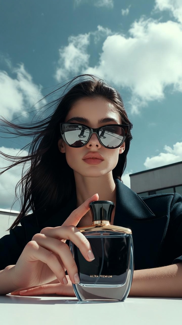 The Beauty Room — avant-garde parfum photography with high-gloss golden hour lighting